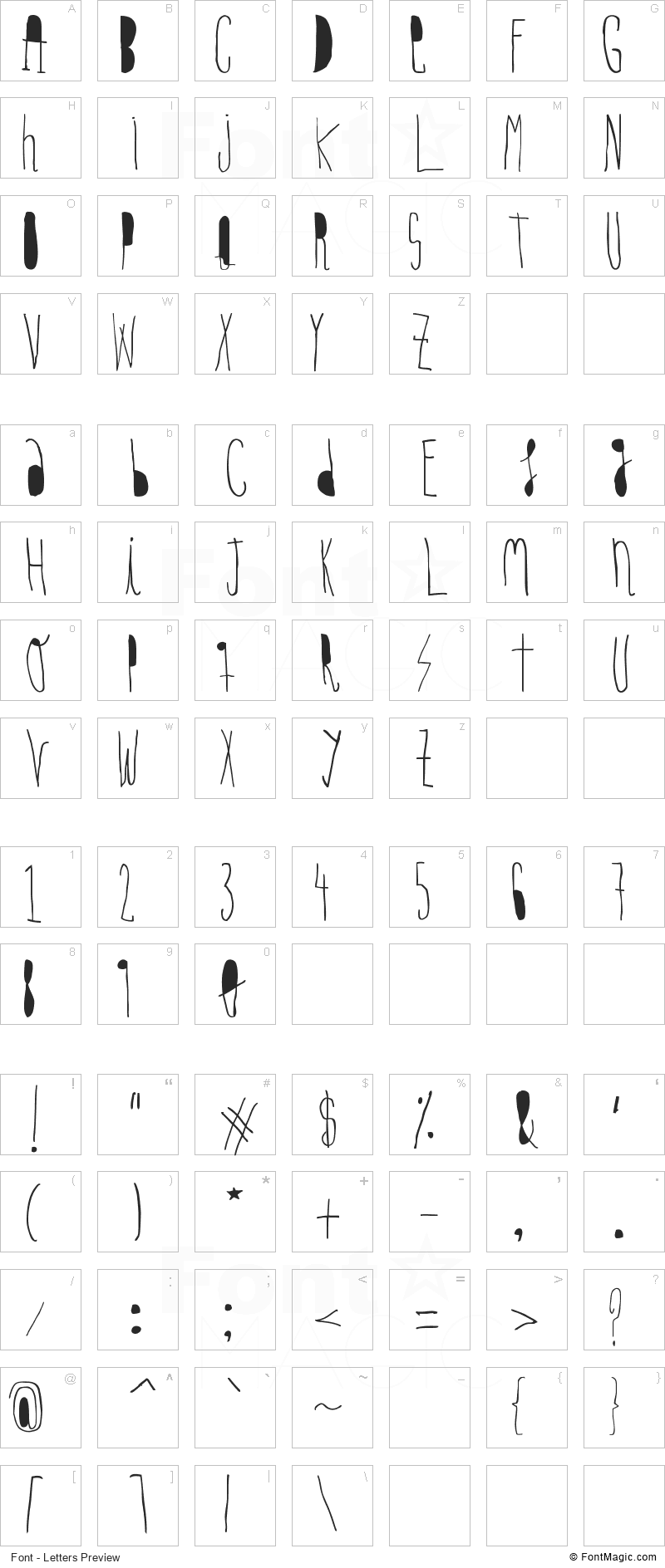 Woodcutter Hand Light Font - All Latters Preview Chart